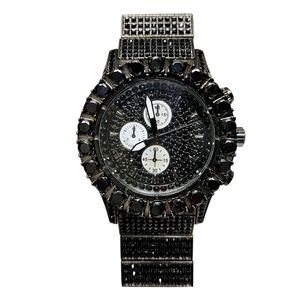 HELLOICE Men's 18k Black Gold Plated Black Stones Bling Luxury Wrist Watch